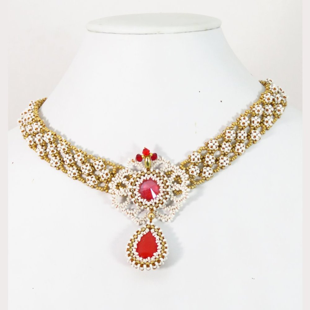 Victorian style beaded white choker
